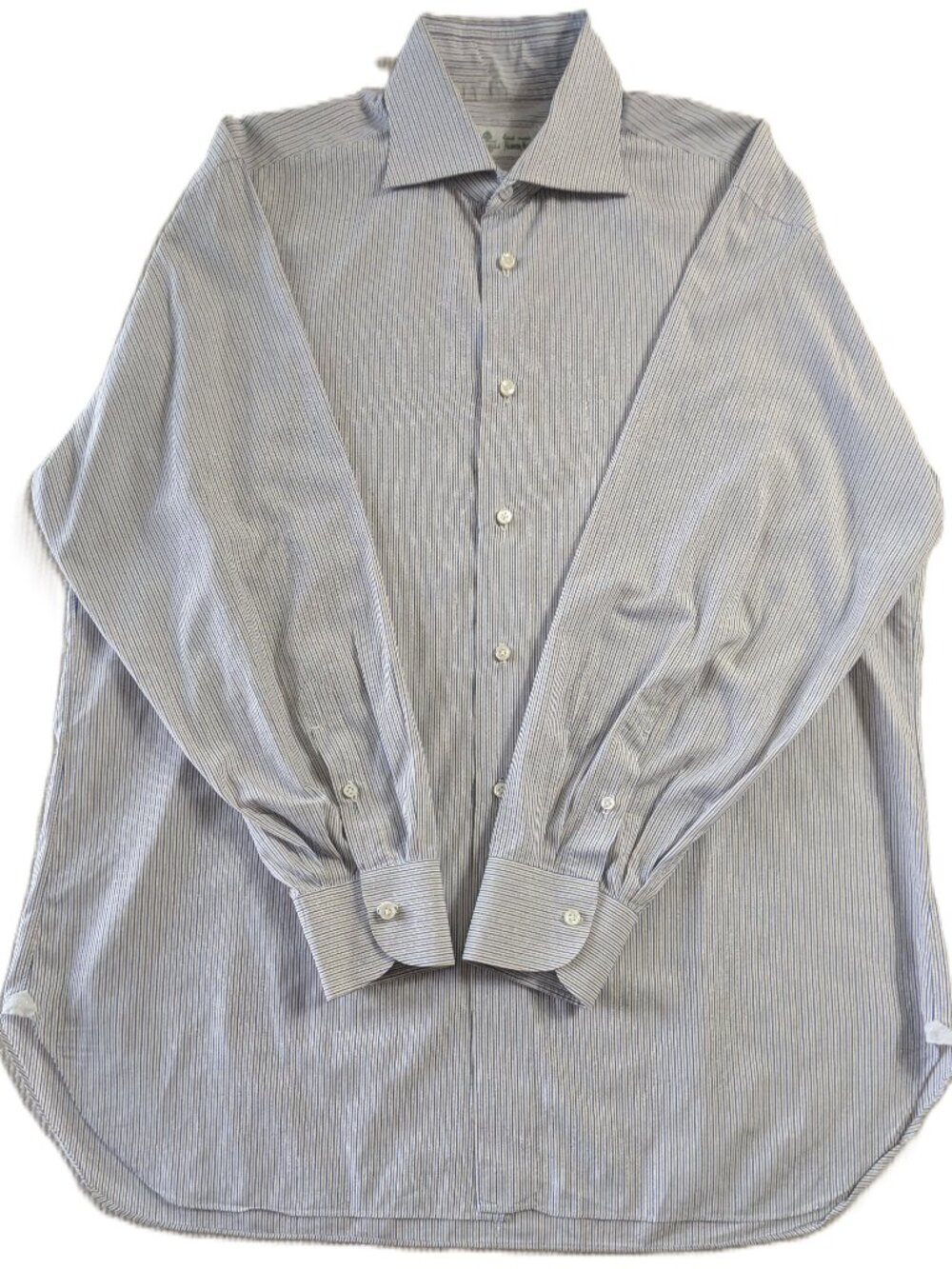 Borrelli Napoli 16R Blue Tan Stripe Dress Shirt Made In Italy Neiman Marcus